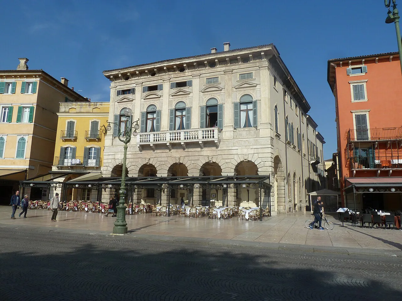 Cafe terraces on a square in Verona.