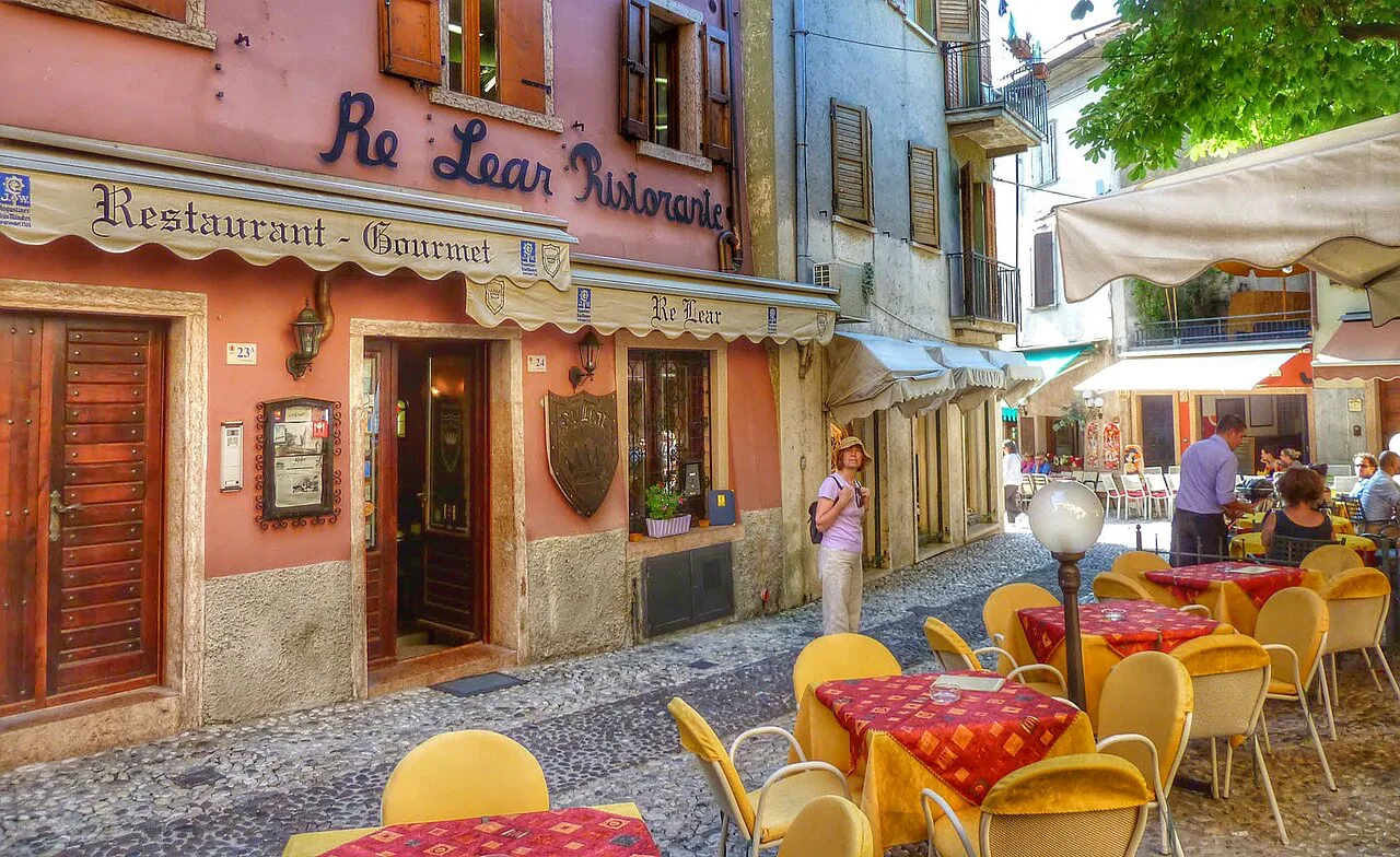 Restaurant terraces in Malcesine, near Verona.