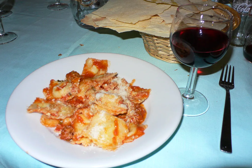 Filled Sardinian pasta on a plate in Sardinia.
