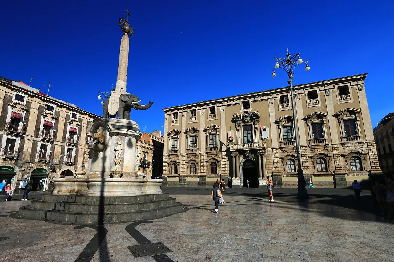 Piazza del Duomo in Catania with the elephant fountain.