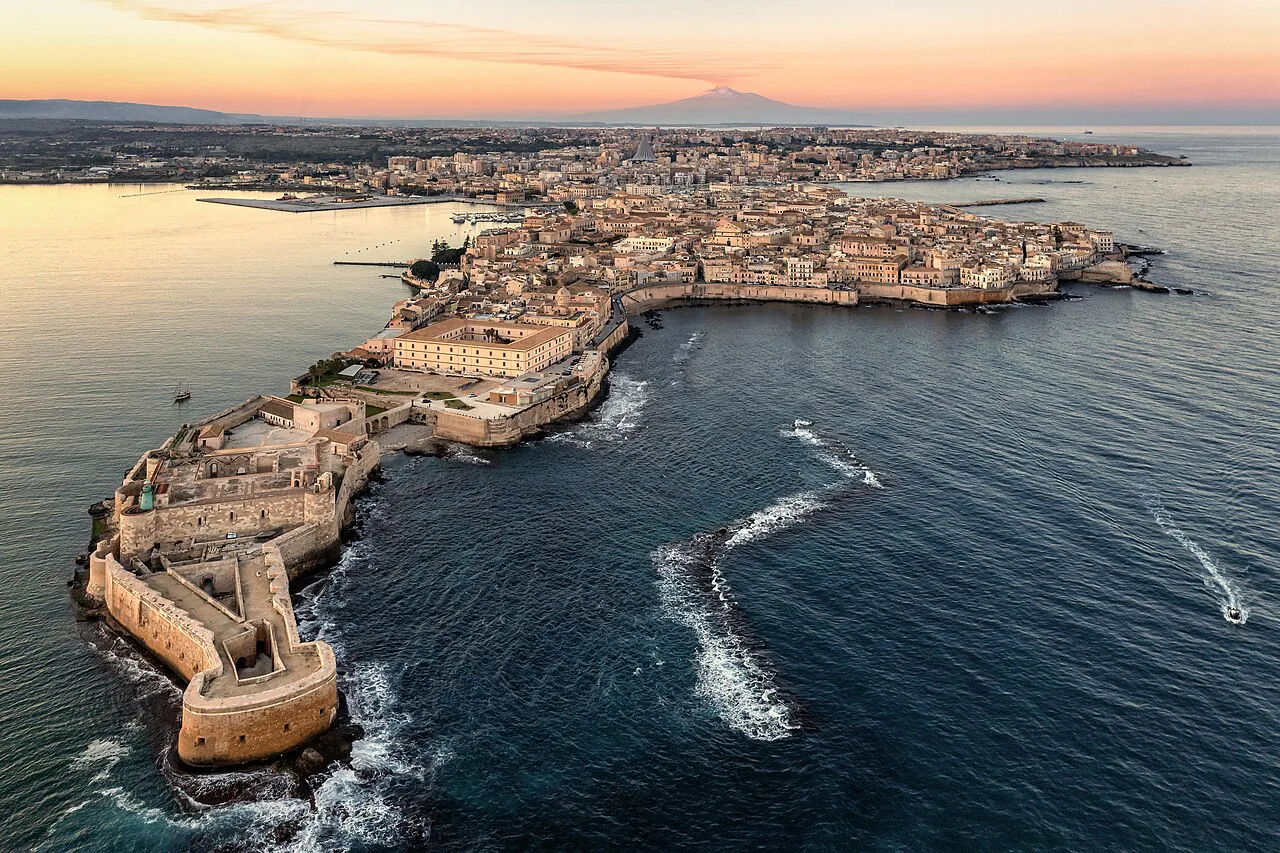 Ortigia island in Syracuse seen from above.