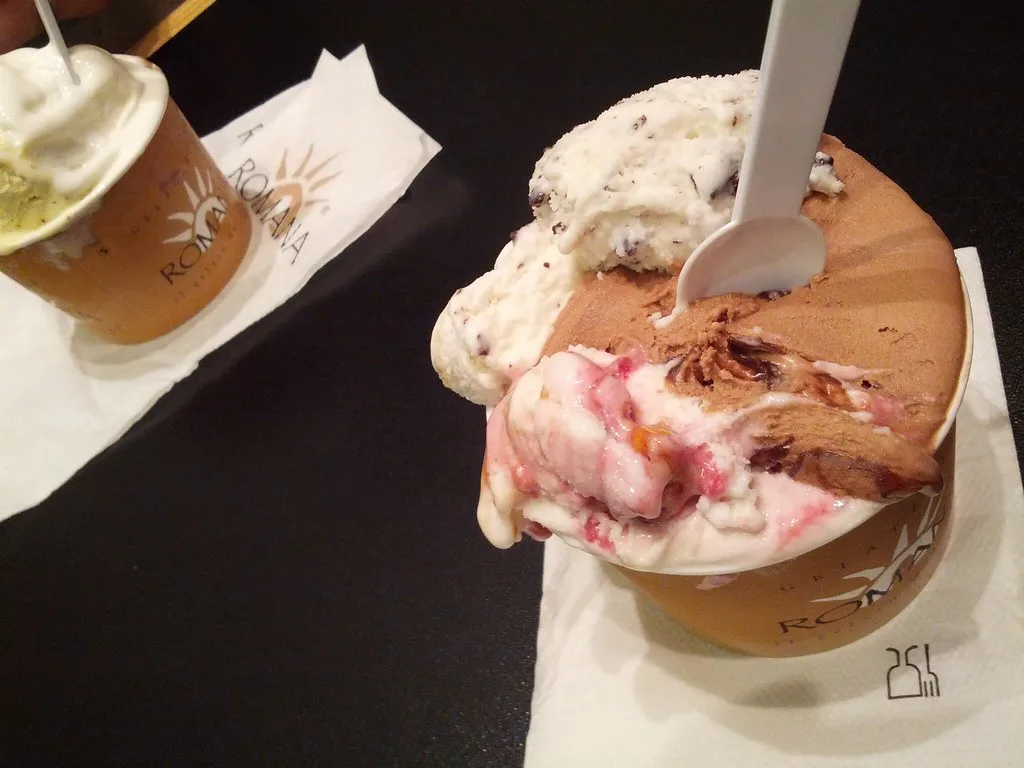 Gelato from a Gelateria La Romana branch in Turin.