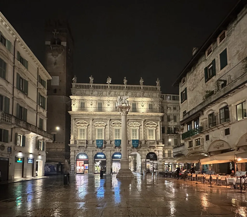 Piazza dei Signori in Verona at night.