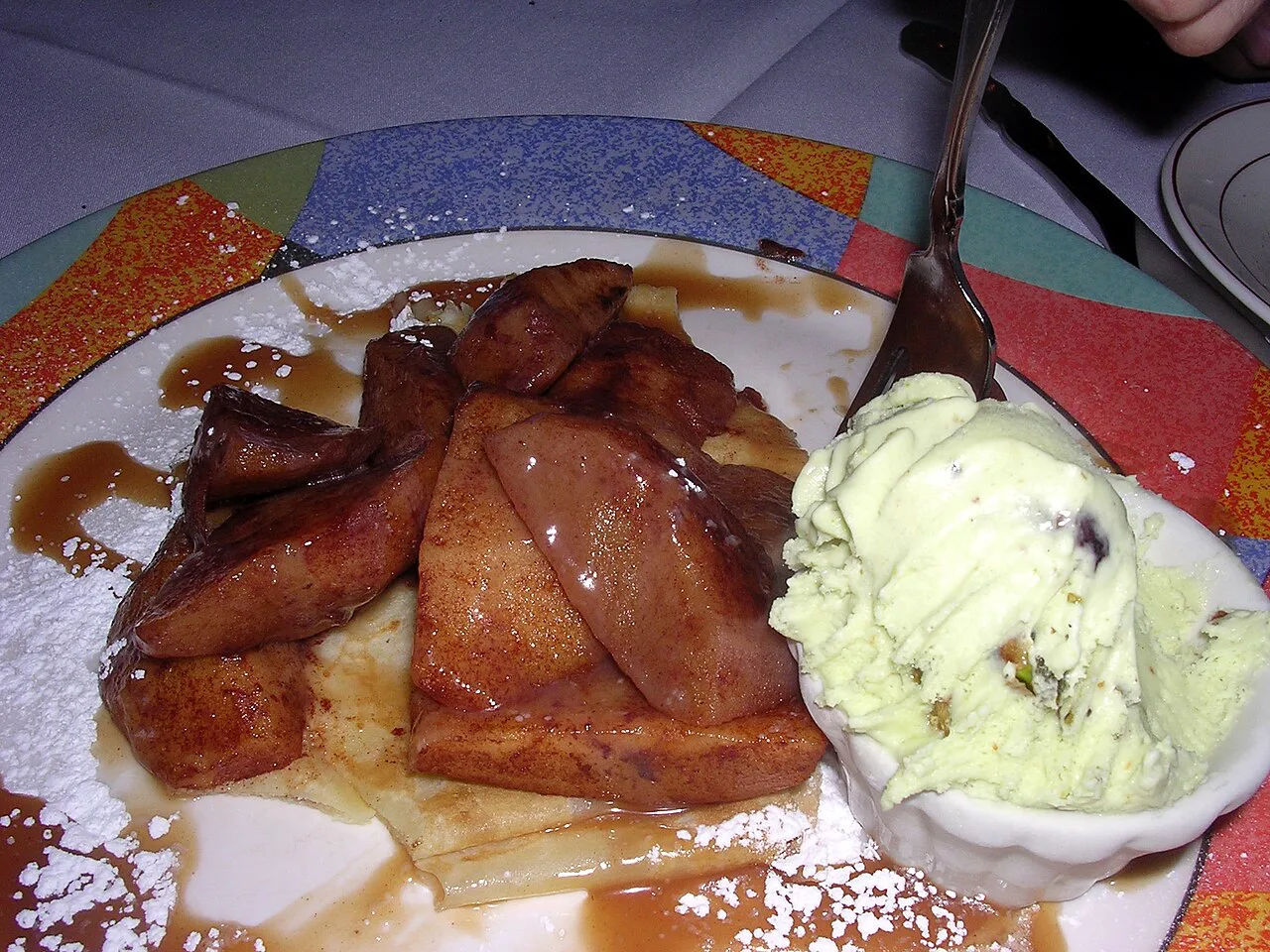 Apple strudel with pistachio gelato.