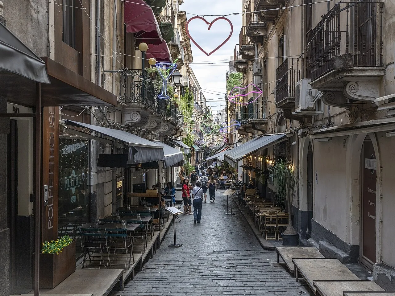 Street with cafes in Catania.