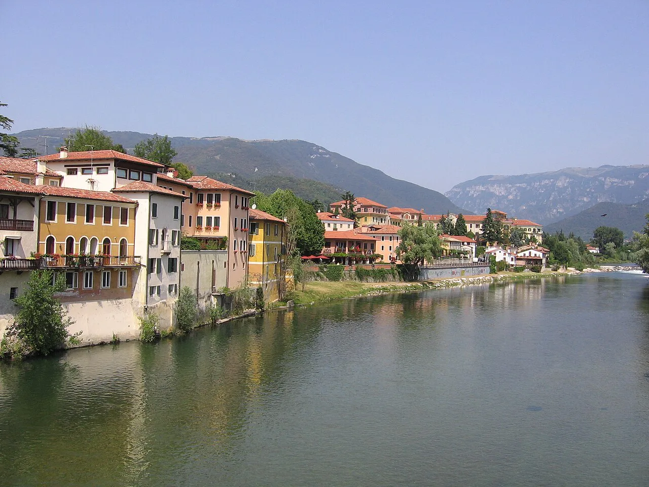 The river and old houses at Bassano del Grappa.