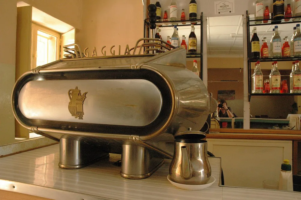 Espresso machine behind an Italian café bar.