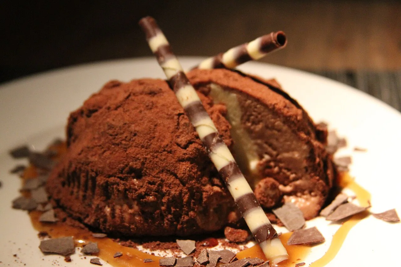 A chocolate tartufo dessert.
