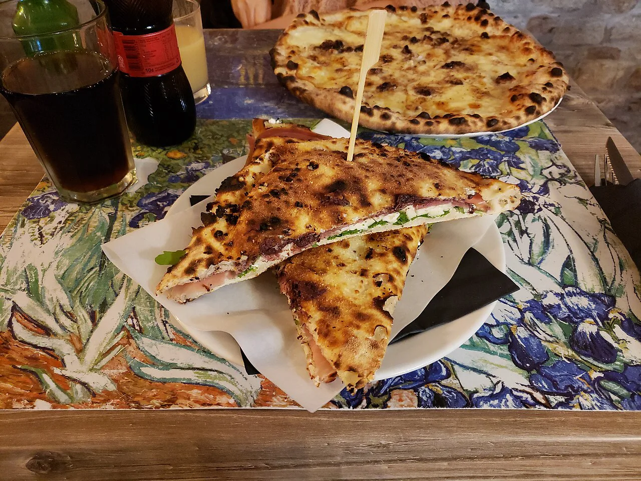 Focaccia with cheese and rocket.