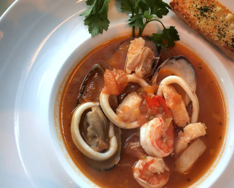 A seafood stew with mussels and prawns.