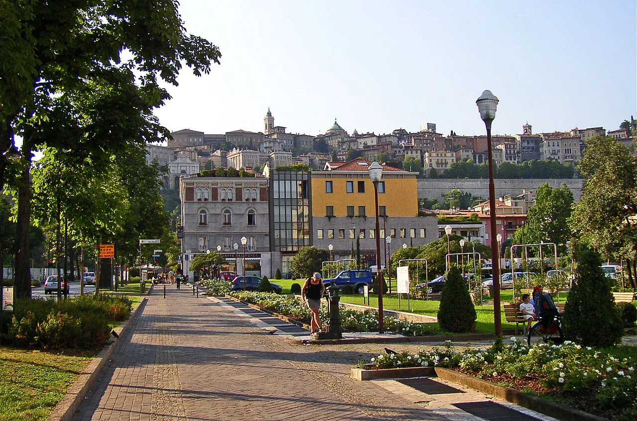 Tree-lined avenue in Bergamo.