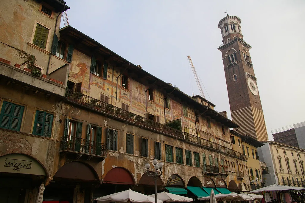 Market stalls in Piazza delle Erbe, Verona.