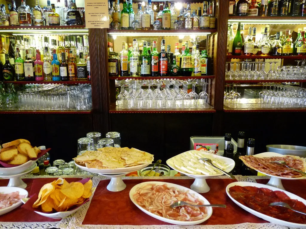 Cafe counter with antipasti in Alghero.