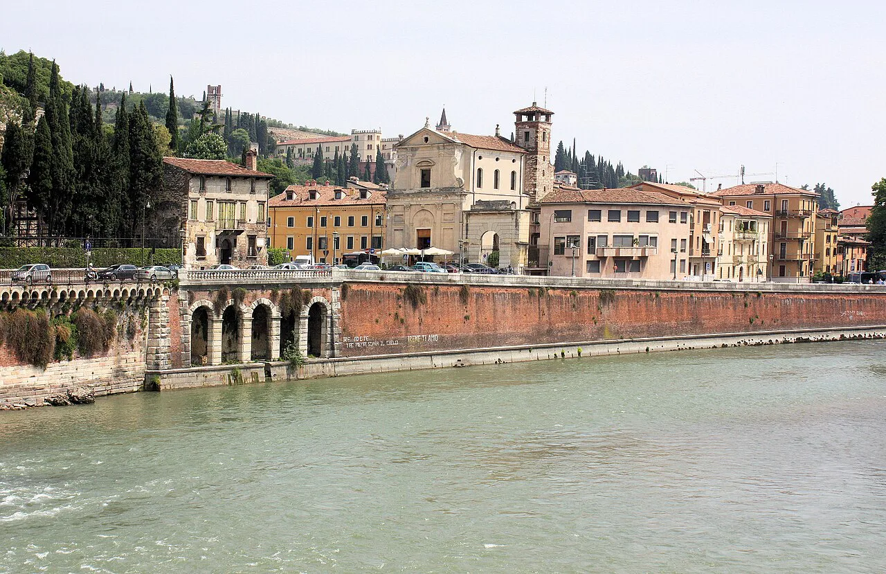 Verona's riverside seen from Ponte Pietra.