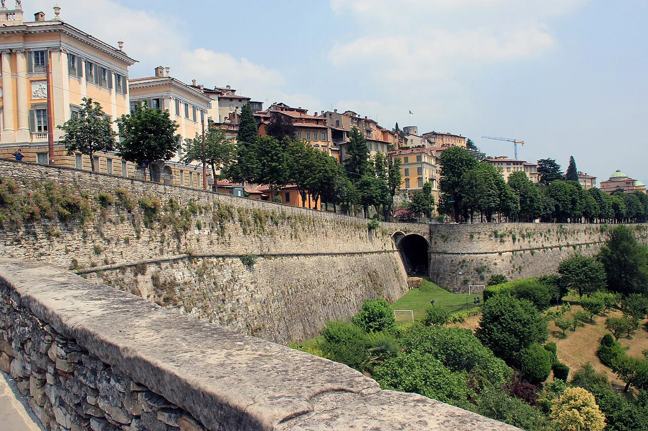 Old-town walls in Bergamo.