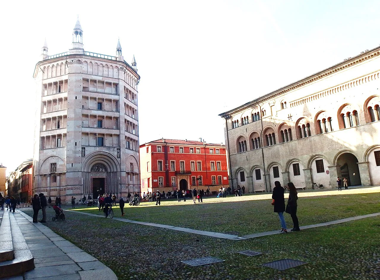 The baptistery and bishop's palace in Parma.
