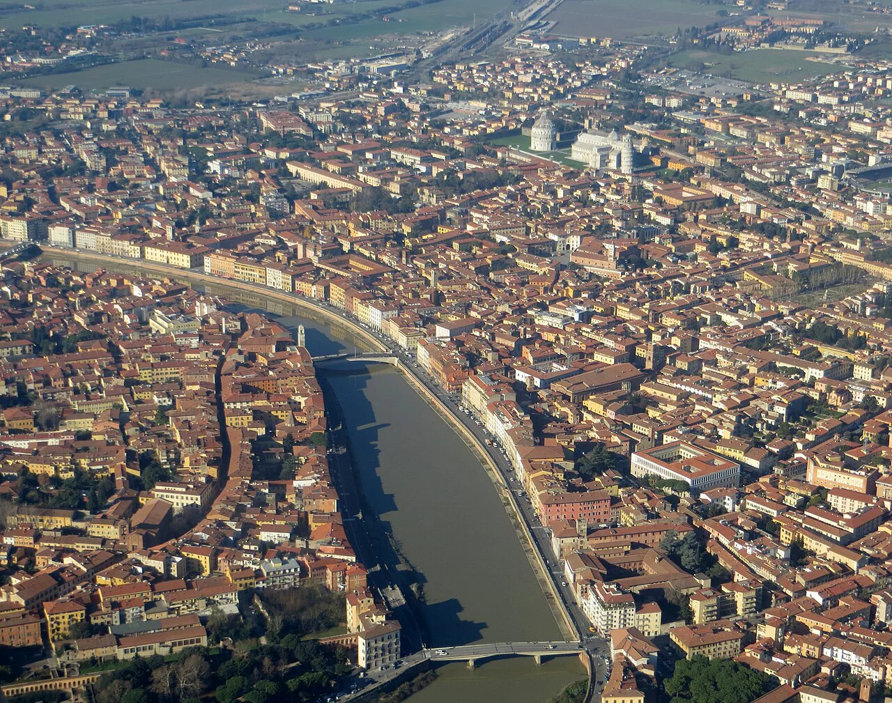 Aerial view of Pisa and the Arno.