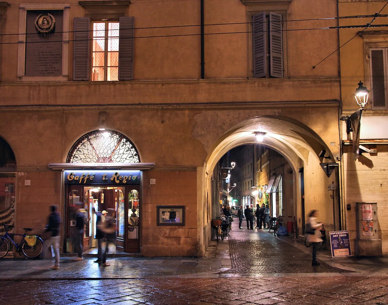 Parma street at night.