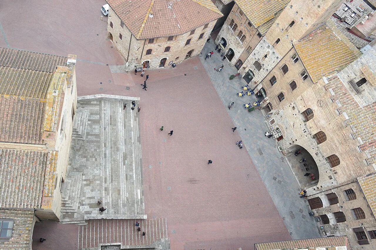 Piazza del Duomo seen from above in San Gimignano.