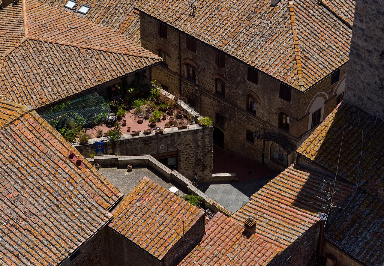 Rooftops of San Gimignano seen from above.