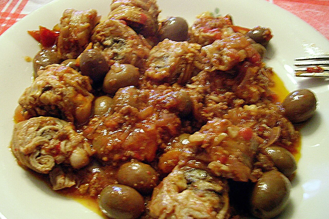 Cordula, a Sardinian dish with olives.