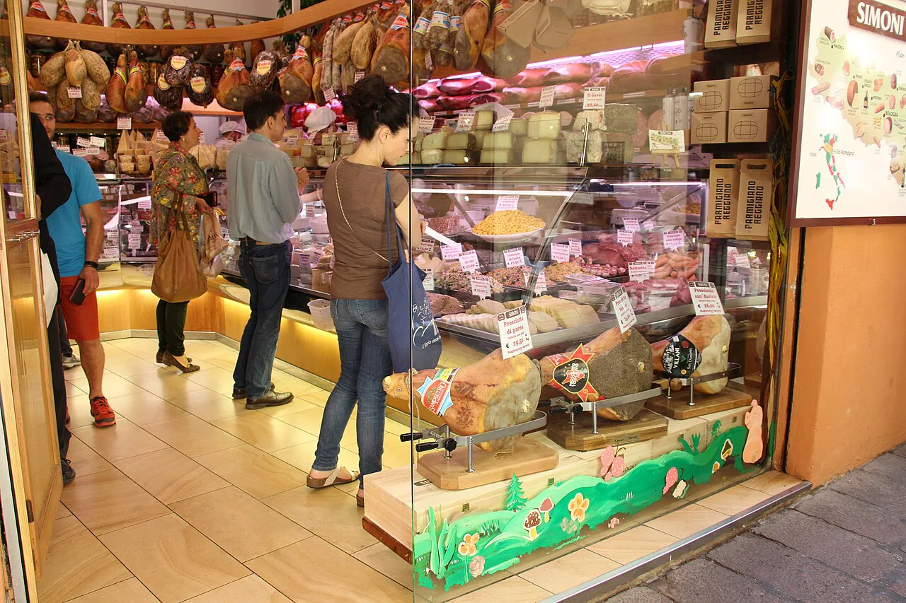 Deli counter in Bologna.