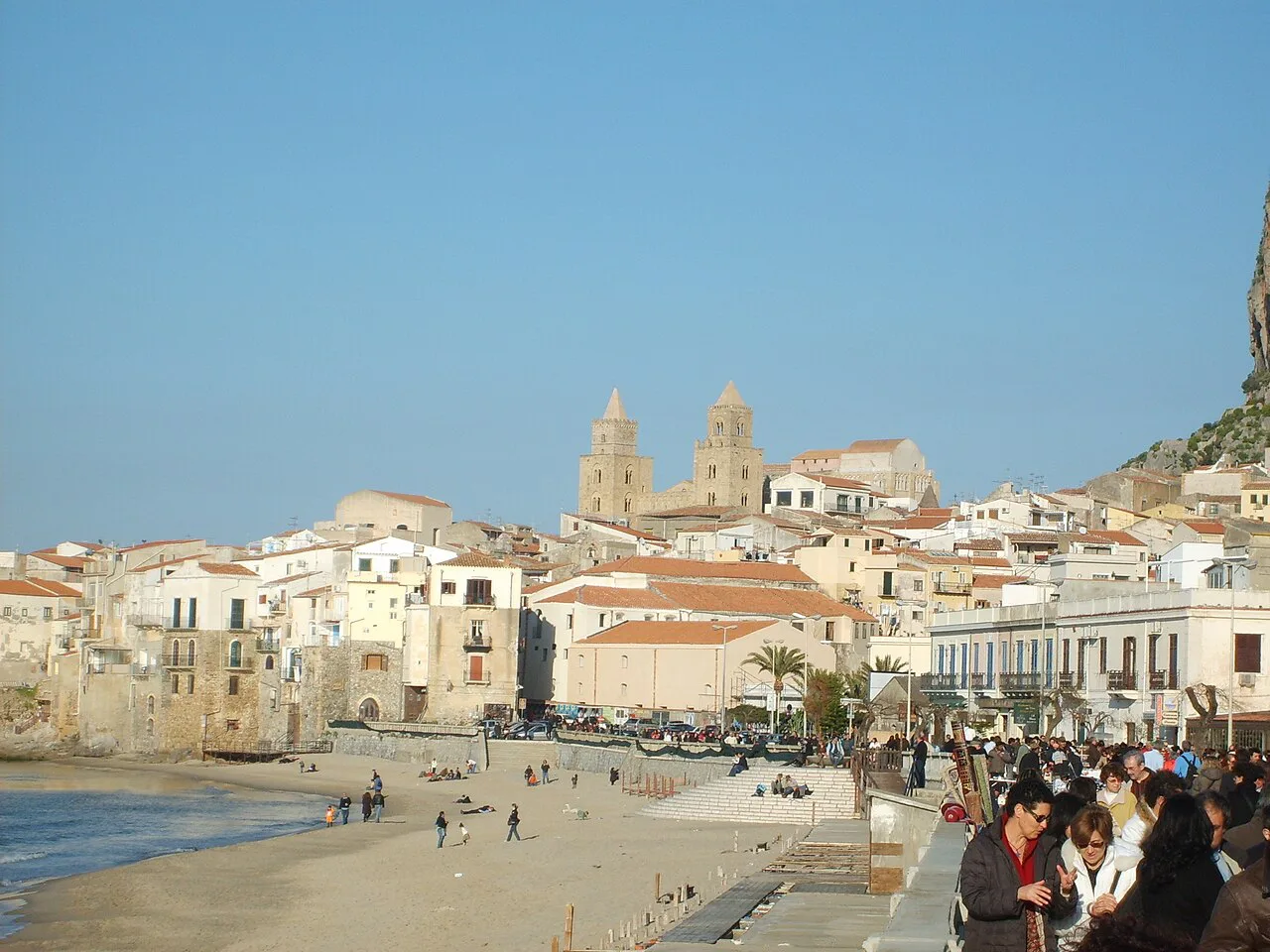Cefalù's beach and cathedral.