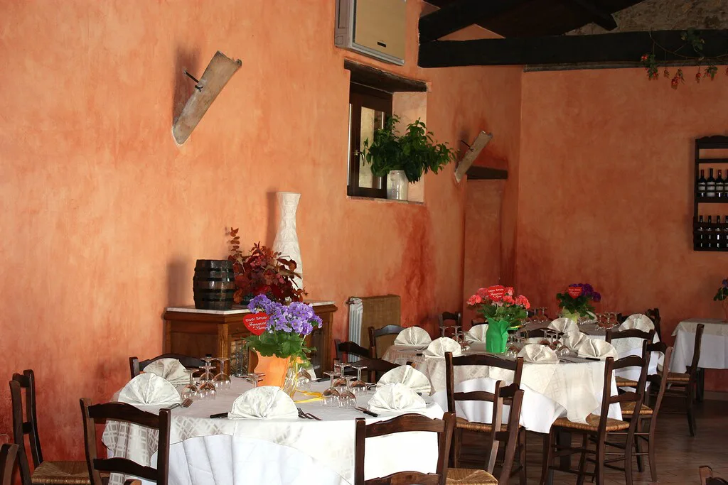 Dining room of a restaurant in Calabria.