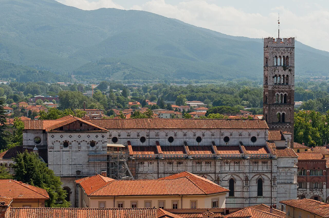 Lucca cathedral seen from the Guinigi tower.