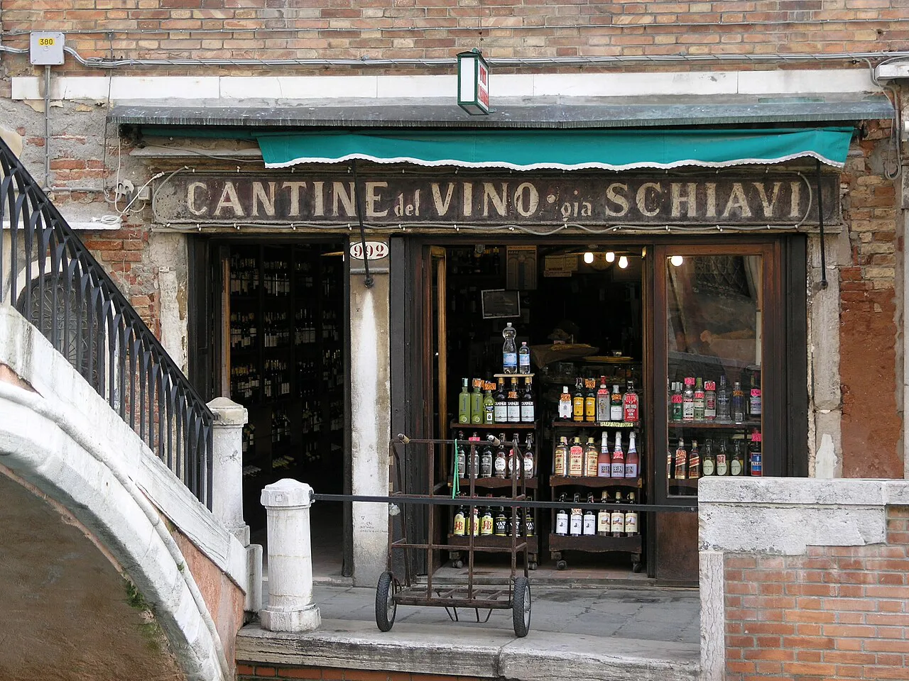 A wine shop on a bridge in Venice.